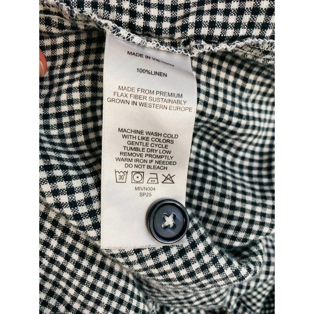 Quince 100% European Linen Button Front Dress Women Sz XL Black Gingham Midi